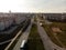 Aerial shot of parallel roads in the city during Golden Hour sunset