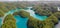 Aerial shot a Pianemo Islands, Blue Lagoon with Green Rockes, Raja Ampat, West Papua, Indonesia. Hi Res panorama.