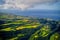 Aerial shot, picturesque nature view of Azores. Portugal
