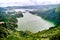 Aerial shot picturesque paradise of Sete Cidades in Azores