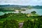 Aerial shot picturesque paradise of Sete Cidades in Azores