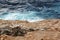 Aerial shot of the Playa de Ajuy  beach in Ajuy, Spain