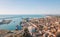 Aerial shot of the port of Catania located next to the old town in Sicily, Italy