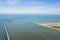 aerial shot of Port of Rotterdam Maasvlakte harbor extension on land reclaimed from North Sea