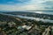 Aerial shot residential coastal neighborhood Tampa Bay FL