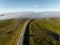 Aerial shot of a road to Nord Kapp in Norway