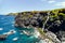 Aerial shot rocky coastline of Ponta Delgada Island. Azores