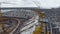 Aerial shot of roof and seats of a football stadium construction