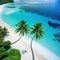 Aerial shot of a secluded tropical beach with crystal clear palm and a couple of beach Perfect for advertising a