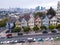 Aerial shot of the seven Painted Ladies houses in San Francisco