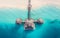 Aerial shot of the Stilt hut with palm thatch roof washed with turquoise Indian ocean waves on the white sand sandbank beach on