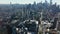 Aerial shot of town development. Residential borough in large city. Tall modern skyscrapers in Lower Manhattan in