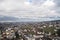 Aerial shot of the town of Vaduz, Liechtenstein on a cloudy day