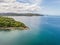 Aerial shot of the tropical beach Playa Arenillas in Costa Rica in peninsula Papagayo coast in guanacaste