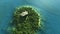 Aerial shot of tropical island with rain forest and rock