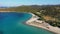 Aerial shot of Tuerredda beach on a beautiful day, Sardinia, Italy. Aerial drone view of Tuerredda in Sardegna. Famous Tuerredda