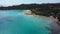 Aerial shot of Tuerredda beach on a beautiful day, Sardinia, Italy. Aerial drone view of Tuerredda in Sardegna. Famous Tuerredda