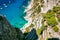 Aerial shot of a twisted footpath in Via Krupp, Capri, Italy