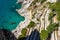 Aerial shot of a twisted footpath in Via Krupp, Capri, Italy