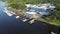 Aerial shot of a waterfront restaurant along the river. Florida.