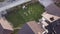 Aerial shot wedding ceremony place in the restaurant on the green grass