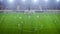 Aerial Shot of a Whole Stadium with Soccer Championship Match. Teams Play, Crowds of Fans Cheer