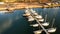 Aerial shot of the Whyalla Marina port with boats in Australia