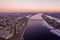 Aerial shot of wonderful view of Riga, Latvia next to the Daugava river