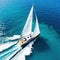 aerial shot of a yacht on a clear blue Photo taken by a