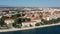 Aerial shot of Zadar old town, famous tourist attraction in Croatia. Waterfront aerial summer view, Dalmatia region of Croatia.