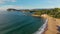 Aerial shots, beach, europe, turquoise water rock, sand, vegetation, transparent water