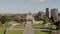 Aerial of Shrine of Remembrance in Melbourne Australia during the day, orbit shot
