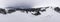 Aerial ski 360 panorama of gentle hills and mountain