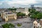 Aerial skyline view of Hanoi city, Vietnam. Hanoi cityscape by sunset period at August Revolution Square, with Hanoi Opera House