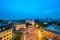 Aerial skyline view of Hanoi city, Vietnam. Hanoi cityscape by sunset period at August Revolution Square, with Hanoi Opera House