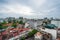 Aerial skyline view of Hanoi city, Vietnam. Hanoi cityscape by sunset period at August Revolution Square, with Hanoi Opera House