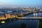 Aerial skyline view of Hanoi cityscape at twilight. Linh Dam peninsula, Hoang Mai district, Hanoi, Vietnam