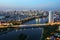 Aerial skyline view of Hanoi cityscape at twilight. Linh Dam peninsula, Hoang Mai district, Hanoi, Vietnam