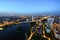 Aerial skyline view of Hanoi cityscape at twilight. Linh Dam peninsula, Hoang Mai district, Hanoi, Vietnam