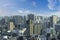 Aerial skyscraper view of office building and downtown and cityscapes of Tokyo city with blue sly and clouds background. Japan, A