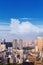 Aerial skyscraper view of office building and downtown and cityscapes of Tokyo city with blue sly and clouds background. Japan, A