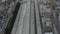 AERIAL: Slow Overhead Lookup over 110 Highway with little car traffic in Los Angeles, California on Cloudy Overcast Day