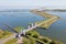 Aerial from sluices at Krabbersgat near Enkhuizen at the IJsselmeer in the Netherlands