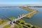 Aerial from sluices at Krabbersgat near Enkhuizen at the IJsselmeer in the Netherlands