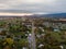 Aerial of the small town of Elkton, Virginia in the Shenandoah V