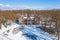 Aerial from snowy castle De Schaffelaar in Barneveld in winter in the Netherlands