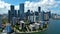 Aerial of South Point view of Brickell Downtown Miami zoom back