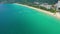 Aerial: Speed boats racing on Andaman sea near Karon beach, Phuket, Thailand