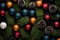 Aerial Splendor: Pine Needles & Festive Globes in Holiday Display