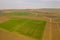 Aerial spring landscape fields and village